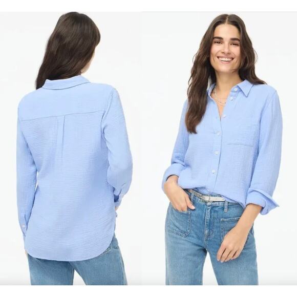 J. Crew Factory Tops - J.Crew Factory | NWT Double-gauze Button-up Shirt For Women in Blue | Sz PM